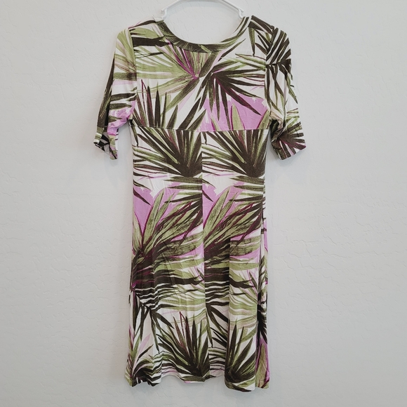 Plant Print Dress Green White and Pink - Picture 12 of 13